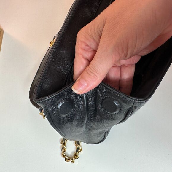 Badgley Mischka Black Leather Purse Detachable Chain Strap - Picture 10 of 16